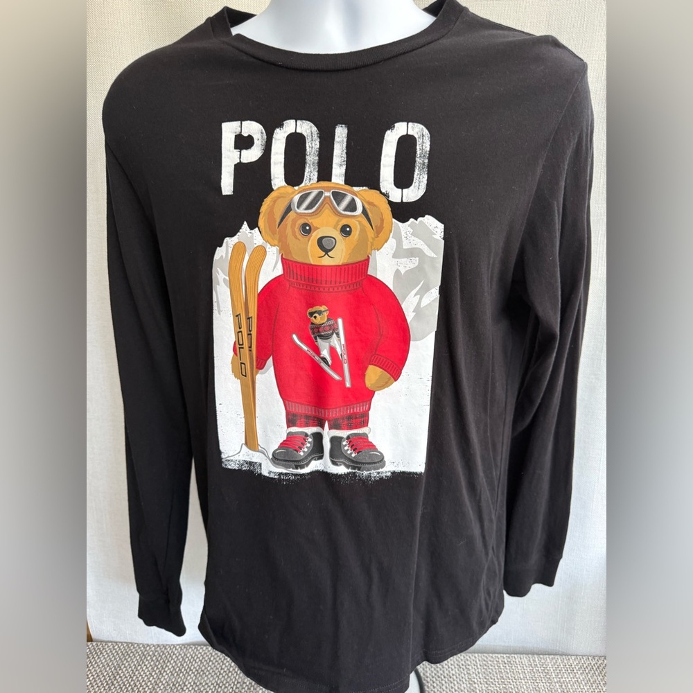Boy's Polo Ralph Lauren Long Sleeve Navy Tee with Red Interior Print